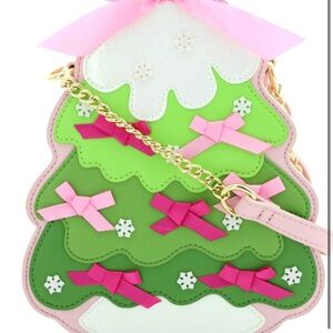 Betsey Johnson NWOT Festive Green and Pink Christmas Tree crossbody Bag
